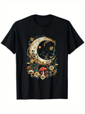 Men's T-Shirt Crescent Moon With Enchanted Wildflowers Among Mushrooms Under Night Sky