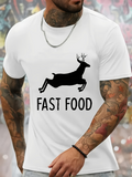 Men's T-Shirt Fast Food Black Silhouette Leaping Deer On White Shirt