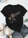 Women's T-Shirt Delicate Blossoms With Gentle Butterflies In Evening Breeze Dandelion
