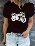 Women's T-Shirt Sporty Riding Machine With Bold Sharp Graphic Outlined Silhouette Motorcycle
