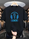 Men's T-Shirt Cant Hear You With Blue Headphones Gaming Motif T Shirt