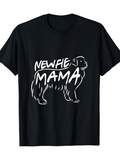 Men's T-Shirt Newfie Mama Bold White Letters With A Fluffy Black Dog Silhouette