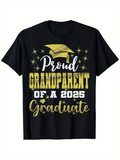 Men's T-Shirt Proud Grandparent Of A 2025 Graduate Glittery Gold Stars With Graduation Cap
