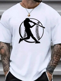 Men's T-Shirt Silhouette Player With Bold Swing Over Baseball Graphic