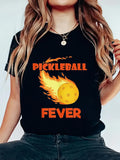 Women's T-Shirt Pickleball Fever Flaming Yellow Ball Under Bold Letters
