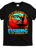 Men's T-Shirt Life Is Like A Game But Fishing Is Serious Vibrant Sunset Silhouette With Jumping Fish T Shirt