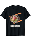 Men's T-Shirt Sushi Samurai Graphic With Chopsticks And Fresh Sliced Sushi Roll