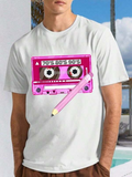 Men's T-Shirt 70S 80S 90S Pink Cassette Tape With Yellow Pencil Under Blue Sky