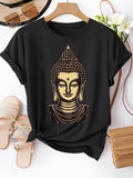 Women's T-Shirt Golden Serene Face With Peaceful Expression Radiant Aura Flowing Robes Buddha