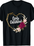 Men's T-Shirt Early Childhood Floral Heart With Burgundy Blossom And Gold Frame