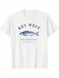 Men's T-Shirt Key West Florida Since 1828 Nautical Blue Sea Fish Illustration