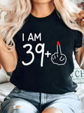 Women's T-Shirt I Am Thirty Nine Plus With Hand Gesture And Red Fingertip