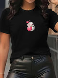 Women's T-Shirt Charming Cartoon Cow With Pink Hearts Surrounded By Gentle Whimsy Cow