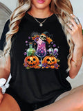 Women's T-Shirt Halloween Potions With Pumpkins Bubbles And Witch Hat Skeleton