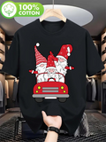Men's T-Shirt Cozy Holiday Joyful Gnomes Waving From A Red Festive Car