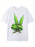 Men's T-Shirt Bold Graphic Green Leaves On White Tee