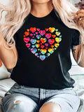 Women's T-Shirt Multicolored Patterned Hearts Arranged In A Bold Central Shape Heart