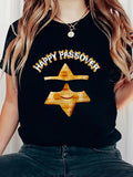 Women's T-Shirt Happy Passover With Smiling Sunglasses Matzah Under Festive Glow Star