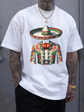 Men's T-Shirt Traditional Embroidered Jacket With Colorful Sombrero Under White Light