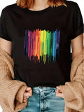 Women's T-Shirt Colorful Neon Vertical Dripping Paint Strokes With Rainbow Pattern