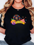 Women's T-Shirt Circus Banner With Clown Colorful Ferris Wheel And Carnival Tent