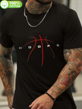 Men's T-Shirt Minimalist Red Line Basketball Design Under Hoops Text