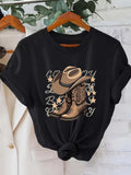Women's T-Shirt Wild West Rodeo Spirit With Stars And Cowboy Boots Hat