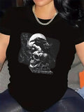Women's T-Shirt Dark Moonlit Night With Crow Perched Upon Weathered Human Skull