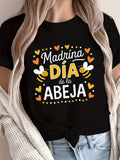Women's T-Shirt Yellow Hearts With Two Bees Among Dotted Lettering Design Bee