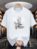 Men's T-Shirt Bold Brave Lettering With Flying Wings And Feathers Bird