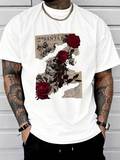 Men's T-Shirt Botanical Vintage Newspaper Collage With Deep Red Blooming Roses