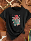 Women's T-Shirt Vibrant Anatomic Design With Artistic Heart Surrounded By Leaves Heart