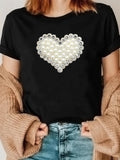 Women's T-Shirt Clustered Pearls Arranged In Heart Shape On Classic Short Sleeve T Shirt