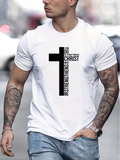 Men's T-Shirt Black Cross With Inspirational Words Vertical Religious Strength Christ