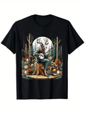 Men's T-Shirt Enchanting Forest Gathering With Whimsical Flowers Mushrooms And Serene Deer
