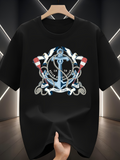 Men's T-Shirt Nautical Ropes With Anchors Seagulls And Lifebuoy Centered Anchor