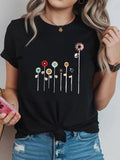 Women's T-Shirt Colorful Whimsical Abstract Stems With Playful Blooming Garden Flowers