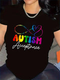 Women's T-Shirt Autism Acceptance Colorful Infinity Heart With Rainbow Stroke Lettering