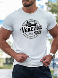 Men's T-Shirt Venezia Classic Italian Landmark Drawing With Underlining Architectural Silhouettes Gondola And Bridge