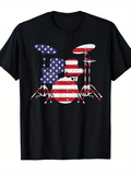 Men's T-Shirt Classic Drum Kit With American Flag Pattern Under Starry Night Sky Drum Set