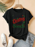 Women's T-Shirt Christmas Joyful Holly Greenery With Festive Lettering Books