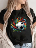 Women's T-Shirt Vivid Splashes Of Color Swirling Around Realistic Soccer Ball