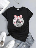 Women's T-Shirt Glistening Reflections With Pink Ribbon Adorning Disco Ball