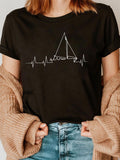 Women's T-Shirt Heartbeat Line Drawing With Elegant Sailboat Silhouette And Calm Waves Sailboat