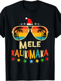 Men's T-Shirt Mele Kalikimaka Colorful Sunglasses With Santa Hat Palm Trees