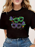 Women's T-Shirt Colorful Glitter With Feathered Party Masks On Black Fabric Mask