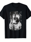 Men's T-Shirt Monochrome Paint Splatter Texture Surrounding Abstract Acoustic Guitar