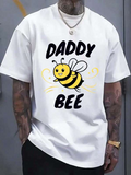 Men's T-Shirt Daddy Bee With Yellow Striped Cartoon Smiling Flying Bee And Swirling Lines Bee