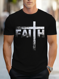 Men's T-Shirt Distressed White Cross With Faith Typography On Black Shirt
