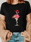 Women's T-Shirt Festive Flamingo With Berries And Holiday Hat In Cocktail Glass Flamingo